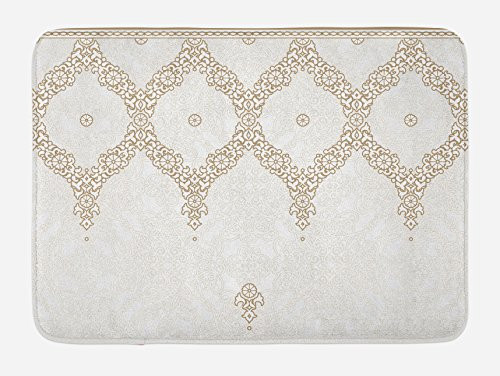 Ambesonne Moroccan Bath Mat, Ornate Background with Traditional Soft Color Eastern Elements and Pattern, Plush Bathroom Decor Mat with Non Slip Backing, 29.5" X 17.5", Camel White