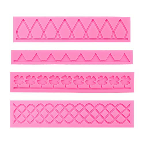 Cake Border Decorating Molds, Beasea 4pcs Lace Silicone Mold Fondant Silicone Impression Molds Flower Lace Mold for Cake Sugar Paste Chocolate Gumpaste