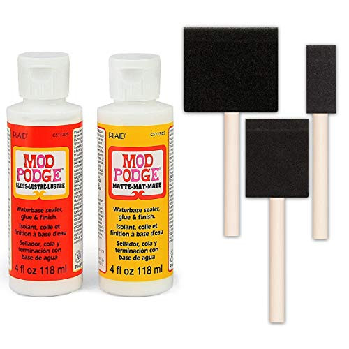 Mod Podge Decoupage Starter Kit, Gloss and Matte Medium with 3 Pixiss Foam Brushes, Waterproof for Puzzles, Wood and More