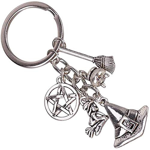 BinaryABC Halloween Witch Hat Broom Keychain Keyring Charm Pendants,Halloween Decorations Supplies