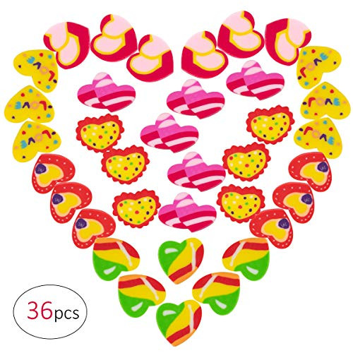 Biubee 36 Pcs Valentine's Day Hearts Shaped Erasers- 6 Various Styles Mini Heart Valentines Rubber Eraser for Valentine Party Favors Gifts School Classroom Teacher Rewards Office Supplies