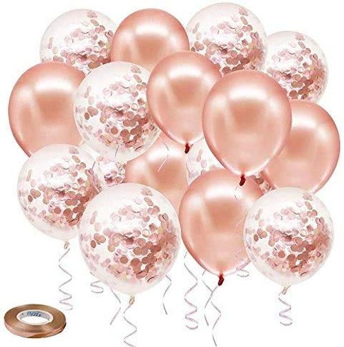Rose Gold Confetti Latex Balloons, 80 Pack 12 inch Birthday Balloons with Ribbon for Party Wedding Bridal Shower Decorations Rose Gold Confetti Latex Balloons, 80 Pack 12 inch Birthday Balloons with Ribbon for Party Wedding Bridal Shower Decorations