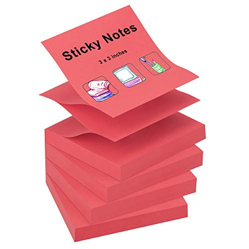 ZCZN Pop-up Sticky Notes 3 x 3 Inches, 4 Pads Bright Color Self-Stick Notes, 100 Sheets/Pad, Red