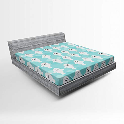 Ambesonne Sea Animals Fitted Sheet, Baby Seals with Faces Children Smiling Cheerful Kids Theme, Soft Decorative Fabric Bedding All-Round Elastic Pocket, Queen Size, Turquoise Blue
