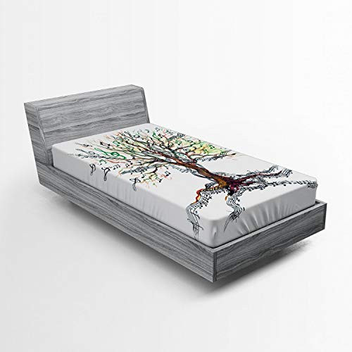 Ambesonne Music Fitted Sheet, Musical Tree Autumnal Clef Trunk Swirl Nature Illustration Leaves Creative Design, Soft Decorative Fabric Bedding All-Round Elastic Pocket, Twin Size, White Brown Ambesonne Music Fitted Sheet, Musical Tree Autumnal Clef Trunk Swirl Nature Illustration Leaves Creative Design, Soft Decorative Fabric Bedding All-Round Elastic Pocket, Twin Size, White Brown