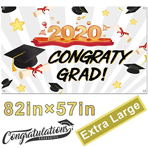 AMENON Graduation Banner 2020 Graduation Party Decorations Supplies - Extra Large 83'' x 57'' Class Of 2020 Graduation Backdrop Banner - 2020 Congrats Grad Photo Booth Backdrop for Home Outdoor Indoor
