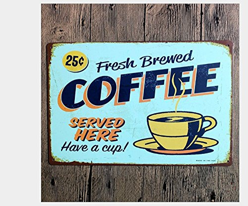 Fresh Brewed Cafe Coffee Vintage Metal Tin Sign Retro Decor For Bar Wall Pub Home Decor Tin Sign Posters 12 x 8 Inch