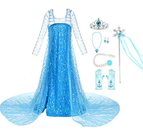 Tejemu Baby Girls Princess Dresses Snow Queen Halloween Sequins Costume Birthday Party Cosplay Outfits with Accessories
