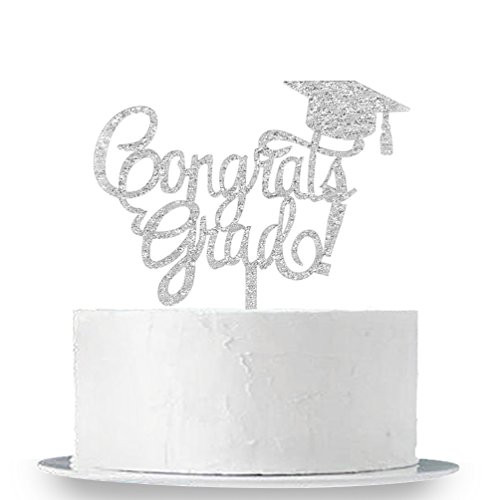 INNORU Congrats Grad Cake Topper - Silver Acrylic Class of 2020 Graduate Party Decorations Supplies - High School Graduation, College Graduate Cake Topper
