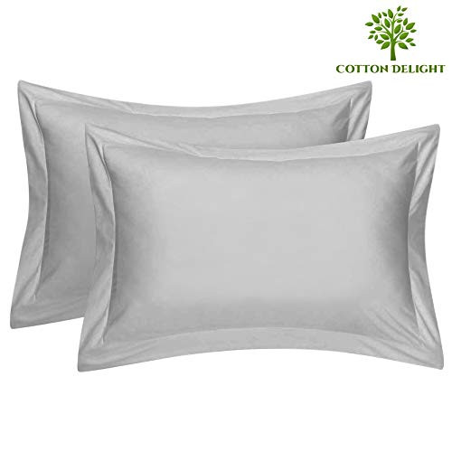 Cotton Delight Standard Pillow Shams Set of 2 Silver 100% Natural Cotton 800 Thread Count Premium Silver Pillow Shams, Standard Pillow Shams Pillow Covers with 2 Inch Flang, 20 x 26 inch