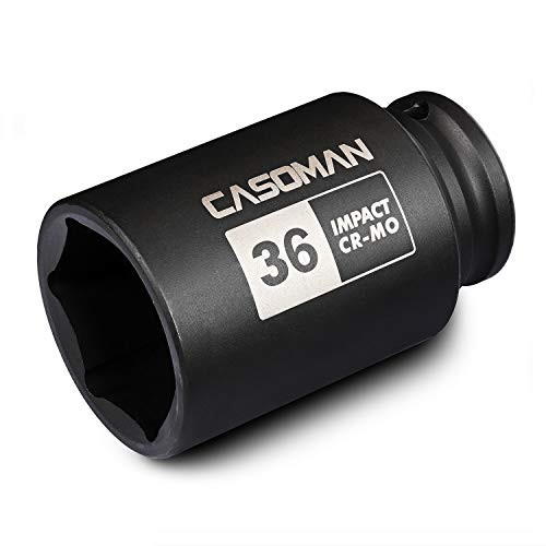 CASOMAN 1/2" Drive x 36 mm Deep 6 PT Impact Socket, CR-MO, 1/2-inch Drive 6 Point Axle Nut Socket for Easy Removal of Axle Shaft Nuts (36MM)