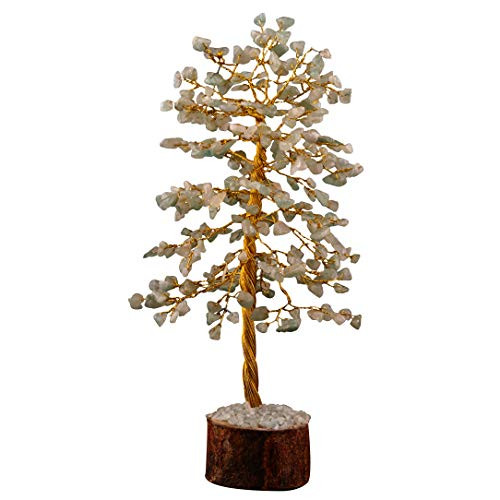 Crocon Gemstone Money Tree Feng Shui Bonsai for Energy Generator Reiki Healing Chakra Stone Balancing EMF Protection Spiritual Home Office Interior Decor (Green Jade (Golden Wire))