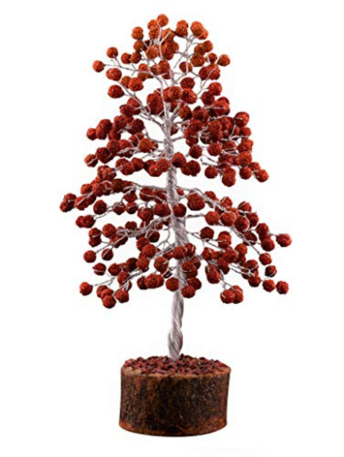 Crocon Gemstone Money Tree Feng Shui Bonsai for Energy Generator Reiki Healing Chakra Stone Balancing EMF Protection Spiritual Home Office Interior Decor (Rudraksha (Silver Wire))