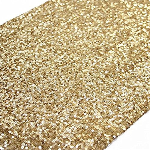 TRLYC 12 by 108-Inch Elegant Rectangle Gold Sequin Wedding Table Runner Gold Glitz Table Linens