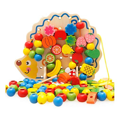 Auch Wood Hedgehog Stringing Beads Lacing Toys, Threading Learning Early Development Educational Toys with Fruits and Vegetables