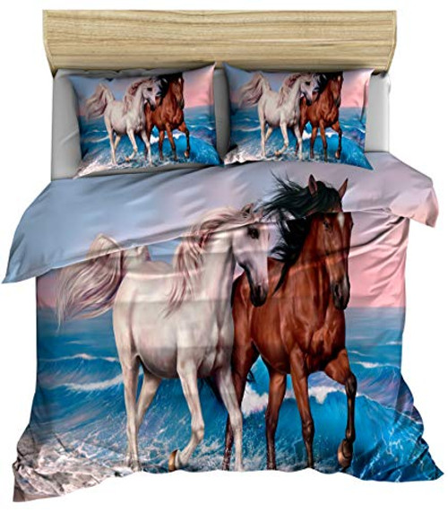 Animals Printed Bedding Set Horse Pattern Duvet Cover Full Size Horse Quilt Cover Wild Animal Theme Comforter Cover Soft Microfiber Bedspread Cover Farmhouse Decor Bed Cover for Adult Teens Kids Boys
