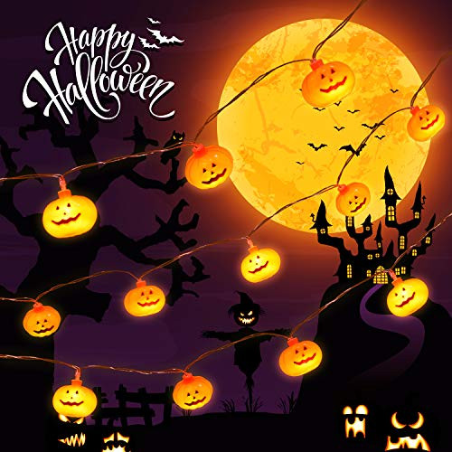 Delxo Halloween Decorations String Lights, 20 LED Pumpkin String Lights 9.8 Feet for Halloween Party Outdoor & Indoor, Battery Powered 2 Modes Steady/Flickering Lights Waterproof Decorate Pumpkin Delxo Halloween Decorations String Lights, 20 LED Pumpkin String Lights 9.8 Feet for Halloween Party Outdoor & Indoor, Battery Powered 2 Modes Steady/Flickering Lights Waterproof Decorate Pumpkin