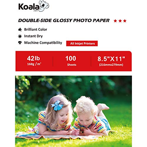 Koala Brochure Paper Double Side Glossy for Printing Photo 8.5X11 Inches 100 Sheets Compatible with Inkjet Printer 42LB