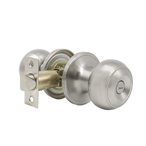 Probrico Bed/Bath Door Knob, Satin Nickel Round Privacy Door Knob, Interior Keyless Door Lock for Bedroom Bathroom