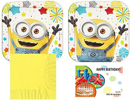 Despicable Me Party Supplies Bundle Including Plates and Napkins For Up To 16 Guests