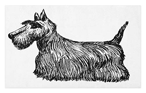 Ambesonne Scottie Dog Doormat, Hand-Drawn Brush Stroked Illustration of Scottish Terrier, Decorative Polyester Floor Mat with Non-Skid Backing, 30" X 18", Grey Charcoal