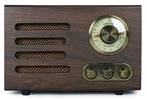 LOOPTONE Retro Wooden Bluetooth FM/AM Radio with Rotary Dial (Coffee)