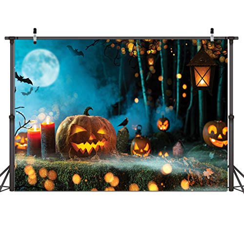 Dudaacvt 7x5ft Halloween Backdrop Halloween Decorations Backdrop Pumpkin Castle and Bat Horrible Party for Kids Photo Background Studio Booth Props D465