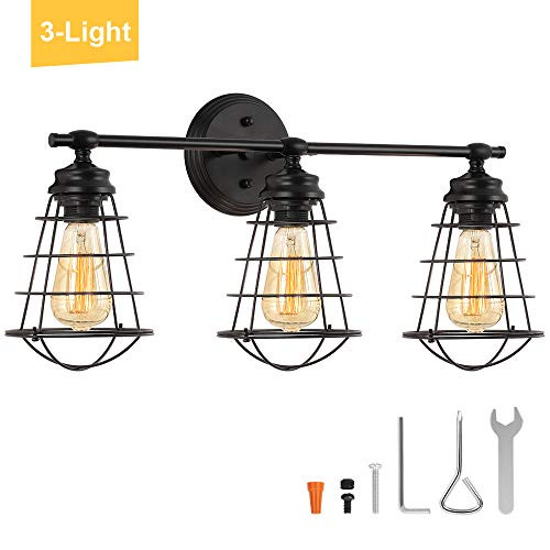 HAITRAL Industrial Bathroom Vanity Lights 3-Light, Black Wall Lights with Metal Lampshade, Farmhouse Lighting Wall Sconce for Bathroom, Kitchen, Living Room HAITRAL Industrial Bathroom Vanity Lights 3-Light, Black Wall Lights with Metal Lampshade, Farmhouse Lighting Wall Sconce for Bathroom, Kitchen, Living Room