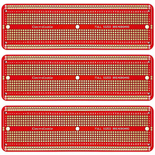 PCB Prototype Board Large Solderable Breadboard for Arduino and DIY Electronics Projects, Gold-Plated (3 Pack, Red)