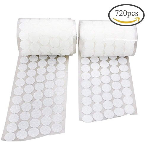 Vkey 720pcs 0.62in Diameter Sticky Back Coins Hook & Loop Self Adhesive Dots Tapes (White)