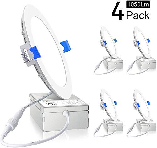 Ensenior 4 Pack 6 Inch Ultra-Thin LED Recessed Ceiling Light with Junction Box, 2700K Soft White, 12W 110W Eqv, Dimmable Can-Killer Downlight, 1050LM High Brightness - ETL and Energy Star Certified Ensenior 4 Pack 6 Inch Ultra-Thin LED Recessed Ceiling Light with Junction Box, 2700K Soft White, 12W 110W Eqv, Dimmable Can-Killer Downlight, 1050LM High Brightness - ETL and Energy Star Certified
