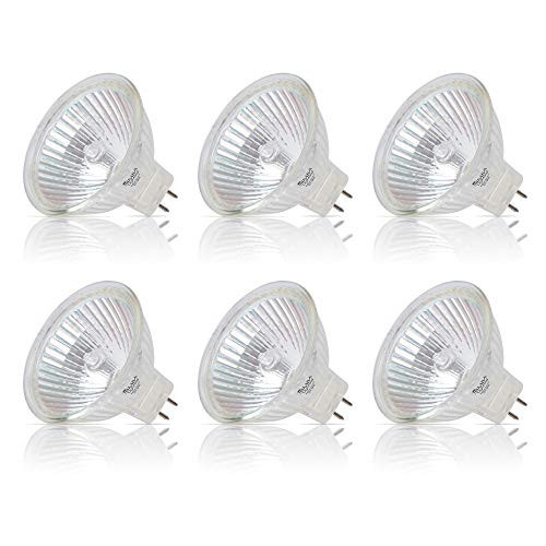 Simba Lighting Halogen MR16 50W 12V Light Bulbs (6 Pack) for Landscape, Track Lights, Fiber Optics, Desk Lamps, EXN C Spotlights with Glass Cover, GU5.3 Bi Pin Base, 2700K Warm White Dimmable