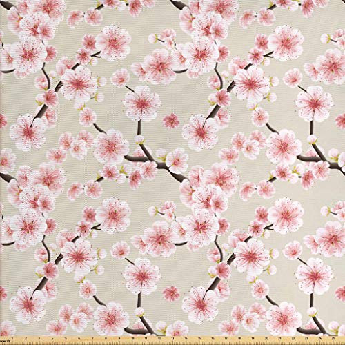 Ambesonne Asian Fabric by The Yard, Japanese Flowering Cherry Blossom Symbolic Coming of Spring Season Eastern Inspired, Decorative Fabric for Upholstery and Home Accents, 1 Yard, Beige Rose Ambesonne Asian Fabric by The Yard, Japanese Flowering Cherry Blossom Symbolic Coming of Spring Season Eastern Inspired, Decorative Fabric for Upholstery and Home Accents, 1 Yard, Beige Rose