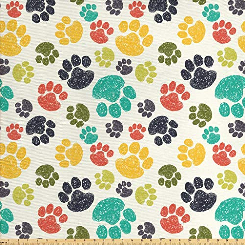 Ambesonne Dog Lover Fabric by The Yard, Hand Drawn Paw Print Doodles Circular Pattern Children Drawing Style Animal, Decorative Fabric for Upholstery and Home Accents, 1 Yard, Charcoal Beige