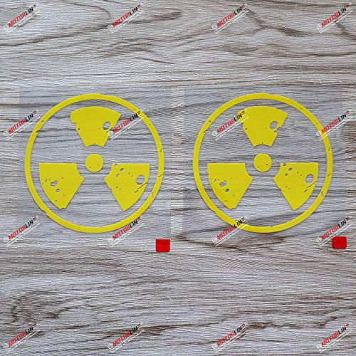 2X Yellow 4'' Radioactive Warning Nuclear Radiation Symbol Decal Sticker Car Vinyl Roundel Distressed