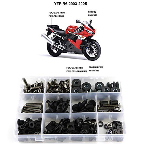 Xitomer Complete Bodywork Screws, for Yamaha YZF-R6 2003 2004 2005 YZF-R6S 2006 2007 2008 2009, Full Set Fairing Bolts/Washers/Nuts/Clips/Grommets (Titanium)