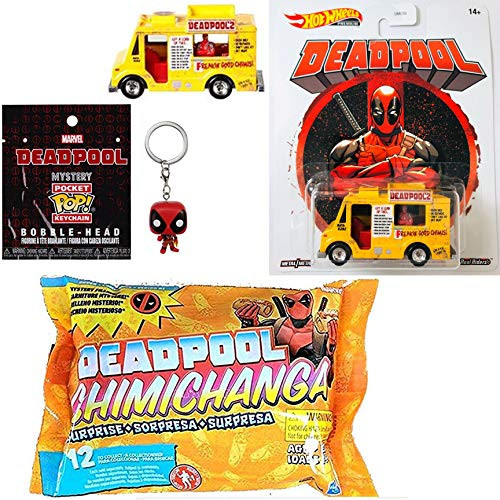 Hot Wheels Chimi Mini Marvel Deadpool Truck Bundled with Pocket Pop Bobble-Head Figure Blind Bag Character Chimichanga + Food Truck Premium Die-Cast 3-Items