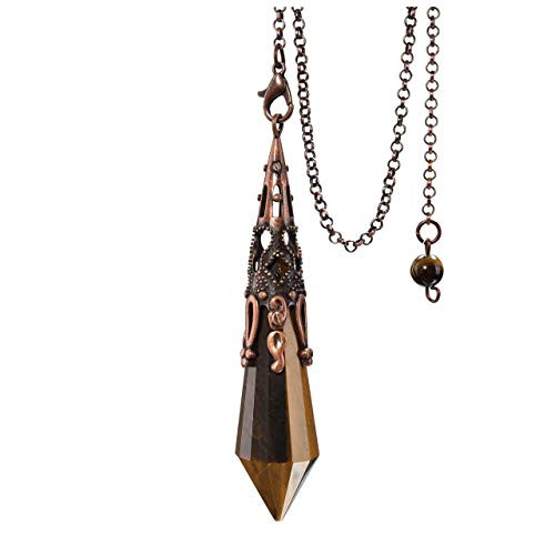 CrystalTears Natural Tiger Eye Healing Crystal Pendulum Antique 12 Facet Chakra Crystal Point Pendant Pendulum for Dowsing Divination Reiki Healing Meditation