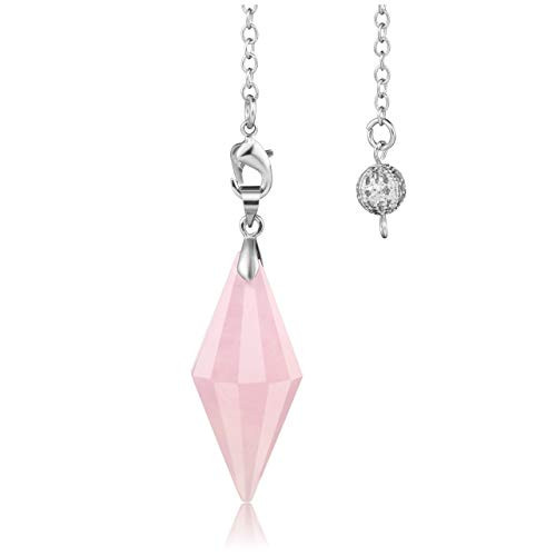 CrystalTears Natural Rose Quartz Reiki Healing Crystal Dowsing Pendulum 12 Facet Gemstone Point Pendent Pendulum for Divination Wicca Balancing Meditation