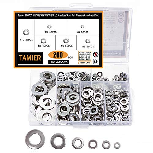 Tamier 260PCS M3/M4/M5/M6/M8/M10 Stainless Steel Flat Washers Assortment Set
