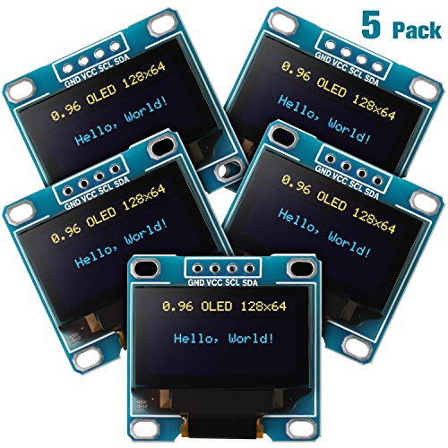 Frienda 5 Piece 0.96 Inch OLED Module 12864 128x64 Yellow Blue SSD1306 Driver I2C IIC Serial Self-Luminous Display Board Compatible with Arduino Raspberry PI