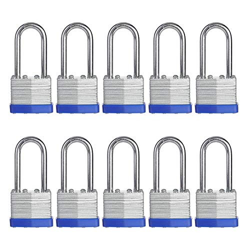 1-9/16" (40mm) Laminated Keyed Padlocks?keyed Alike Locks, 2 inch Long Shackle Locks- Pack of 10