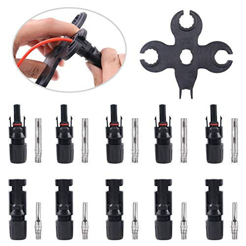 Glarks 5 Pairs Solar Panel Cable Connectors with Assembly and Disassembly Tool Wrenches for Connecting Solar Panels, Solar PV Wire