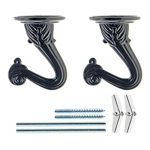 Swag Hook for Ceiling Hanging, Swag Ceiling Hooks for Hanging Plants Heavy Duty with Hardware Set for Ceiling Installation Cavity Wall Fixing Black, Pack of 2