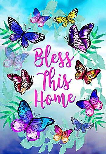 Morigins Bless This Home Decorative Spring Butterfly Double Sided Garden Flag 12.5"x18"