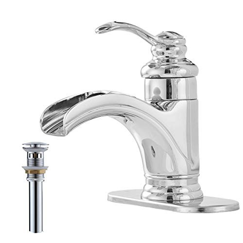 Greenspring Bathroom Sink Faucet Waterfall Single Handle One Hole Lavatory Bath Faucets Deck Mount Chrome
