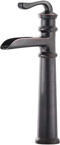 Greenspring Bathroom Vessel Sink Faucet Waterfall Bathroom Faucets Commercial ORB Deck Mount Single Lever Handle Hole Tall Body Oil Rubbed Bronze