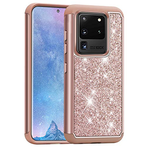 J&D Case Compatible for Samsung Galaxy S20 Ultra 5G Case/Samsung Galaxy S20 Ultra Case, Sparkling [Glittering] [ArmorBox] [Dual Layer] Shockproof Hybrid Protective Rugged Case - Rose Gold