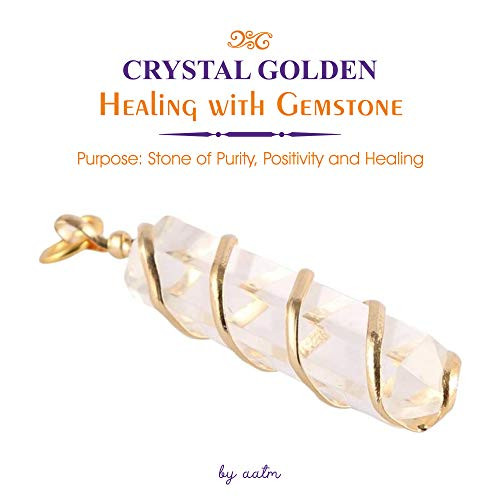 Aatm Natural Chakra Healing Gemstone Charm Pointed Wired Pencil Pendant (Crystal with Golden Wired)