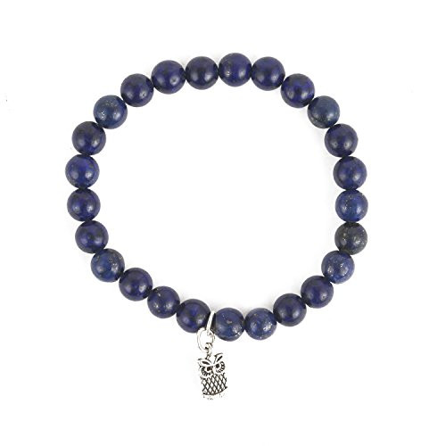 Aatm Natual Healing Gemstone Lapiz Lazuli Owl Charm Bracelet for Healing and Meditation (Beads Size - 7-8 mm)